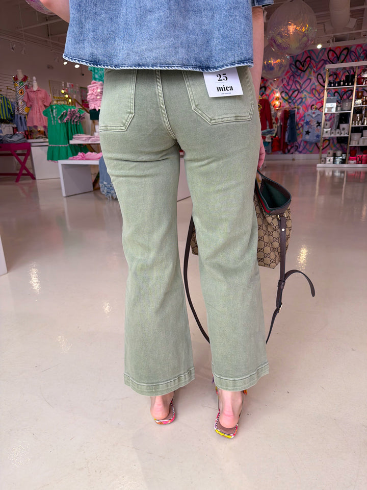 Mica Faded Green High Rise Utility Jeans