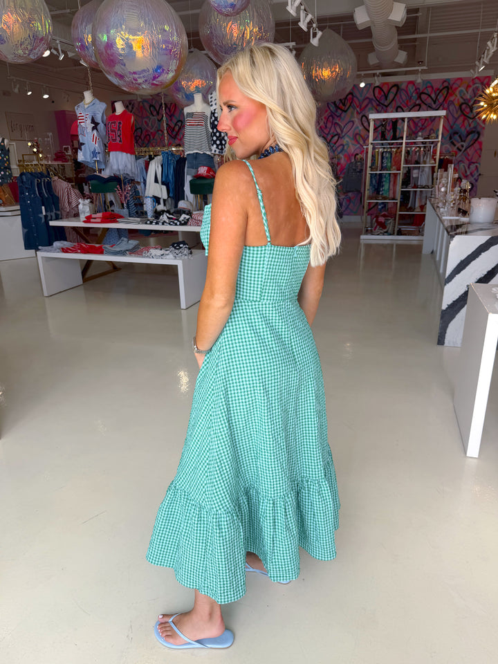 Green Bow Gingham Dress