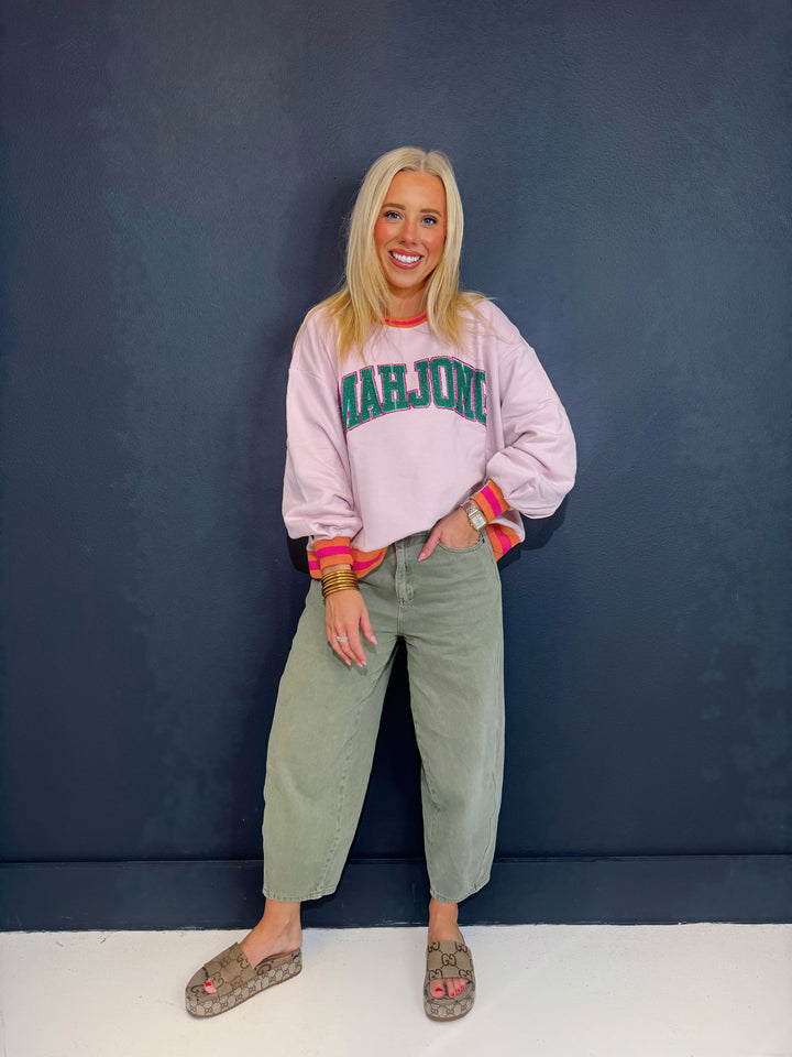 QOS Pink,Orange,& Green Rhinestone Mahjong Sweatshirt