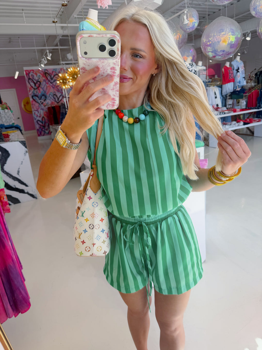 Kelly Green Striped Bubble Top and Shorts Set