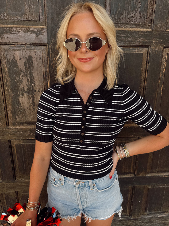 Black|White Striped Collar top
