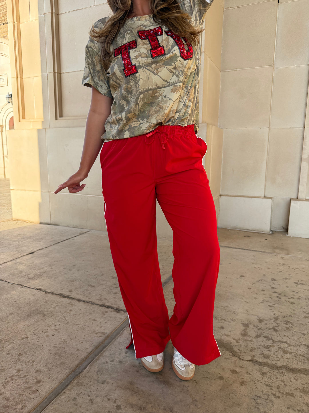 Cherry Finish Line Track Pants