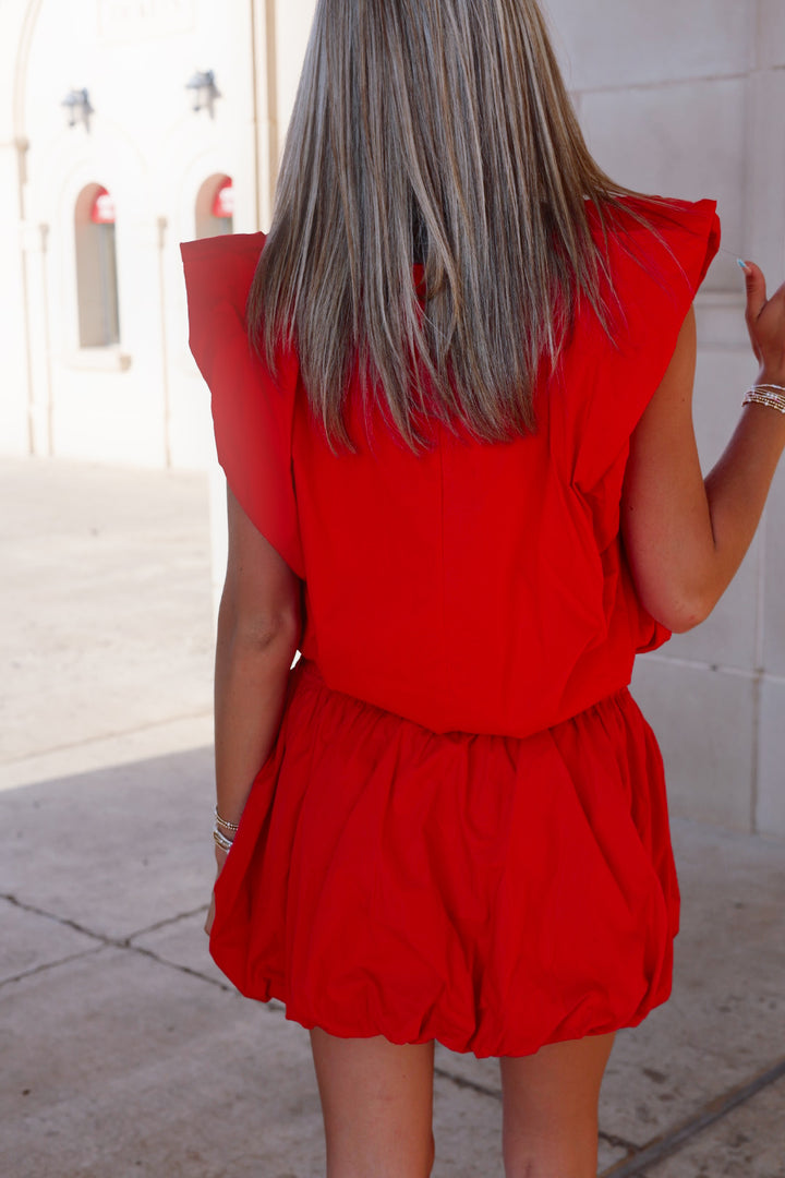Solid Red Poplin Bubble Top