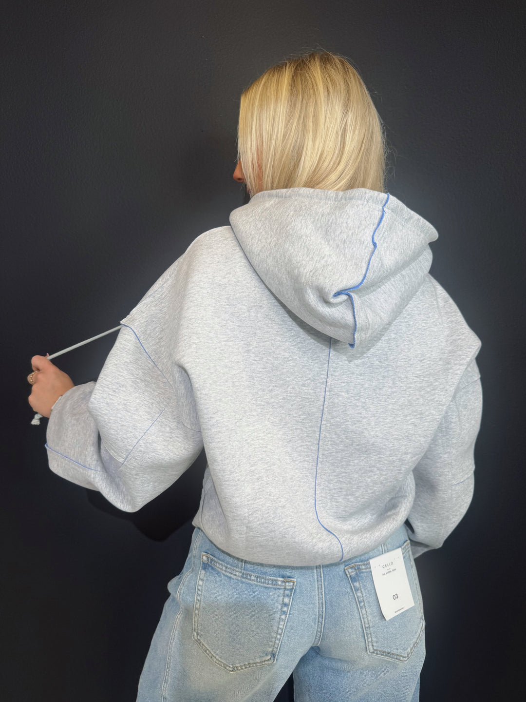 Ansley Ash Grey|Blue Zip Up Hoodie