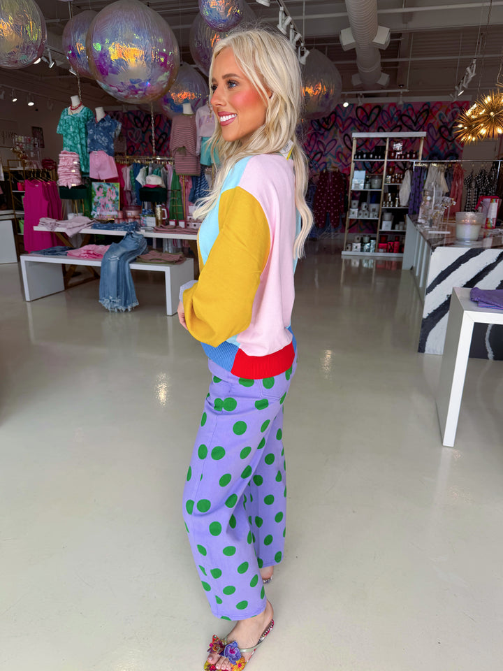 QOS Color Block Happy Button Down