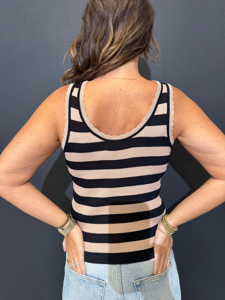 Taupe|Black Scalloped Tank Top