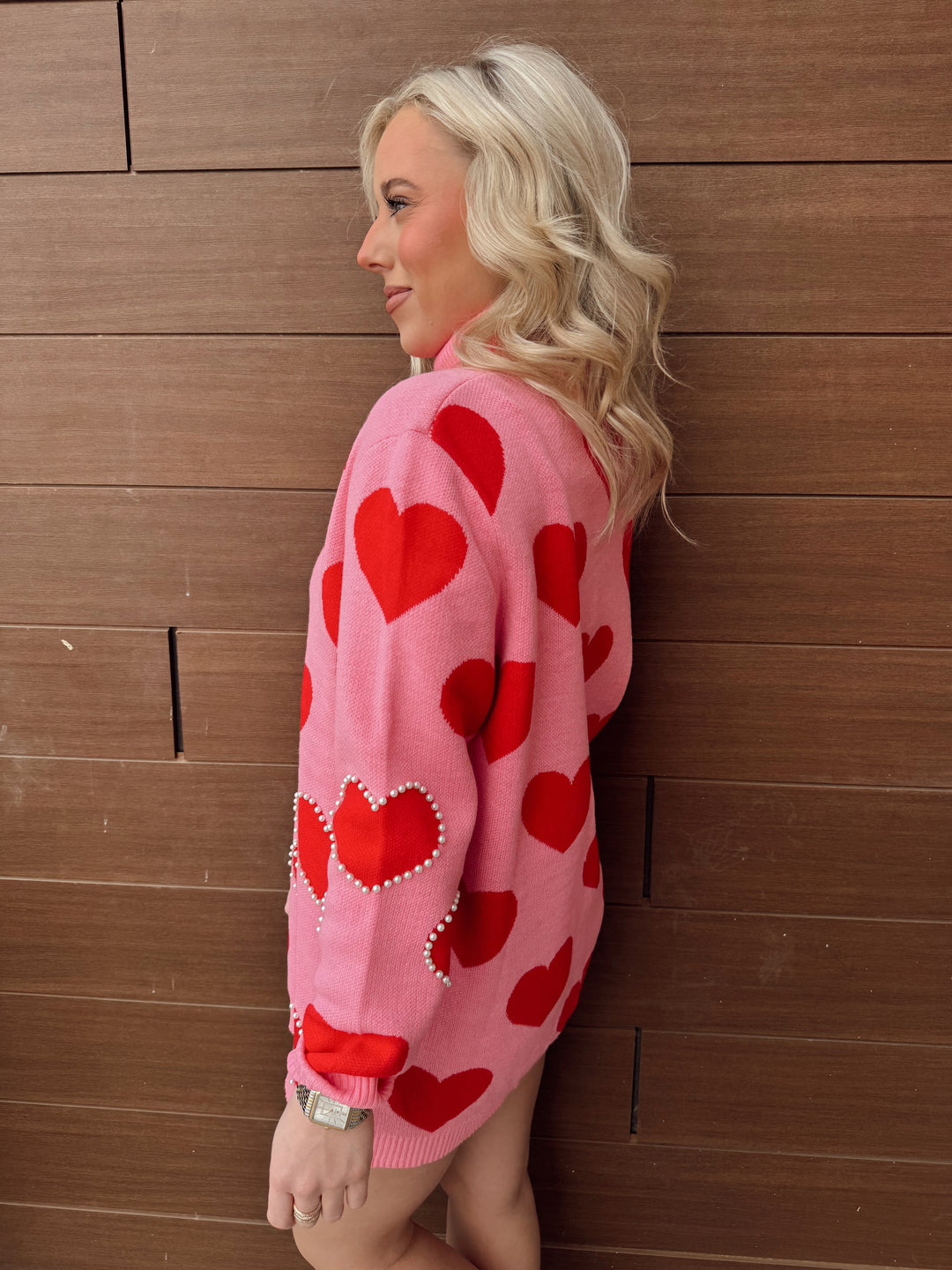 BC Pink Sweater Tunic W/ Red Hearts