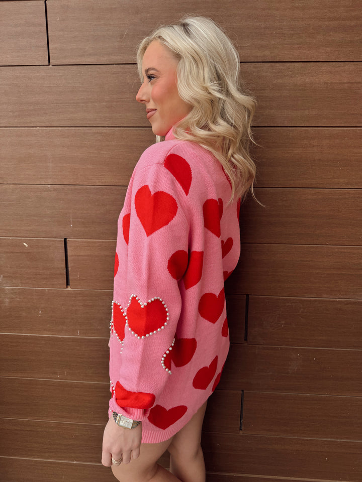 BC Pink Sweater Tunic W/ Red Hearts