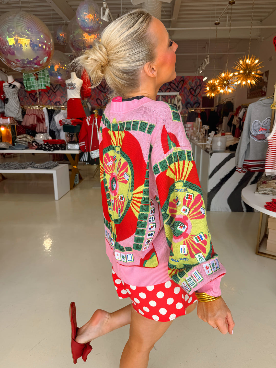 QOS Light Pink Mahjong Button Up Cardigan