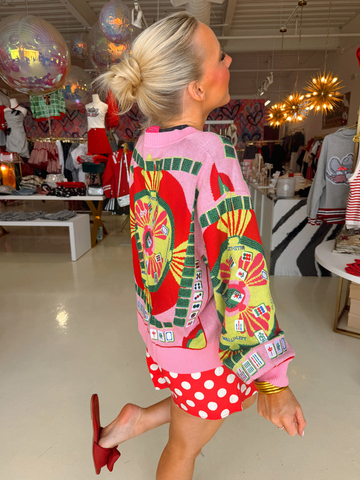 QOS Light Pink Mahjong Button Up Cardigan