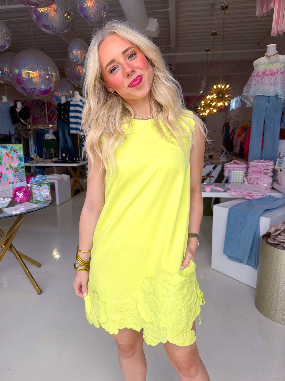 3D Floral Appliqué Sleeveless Shift Mini Dress