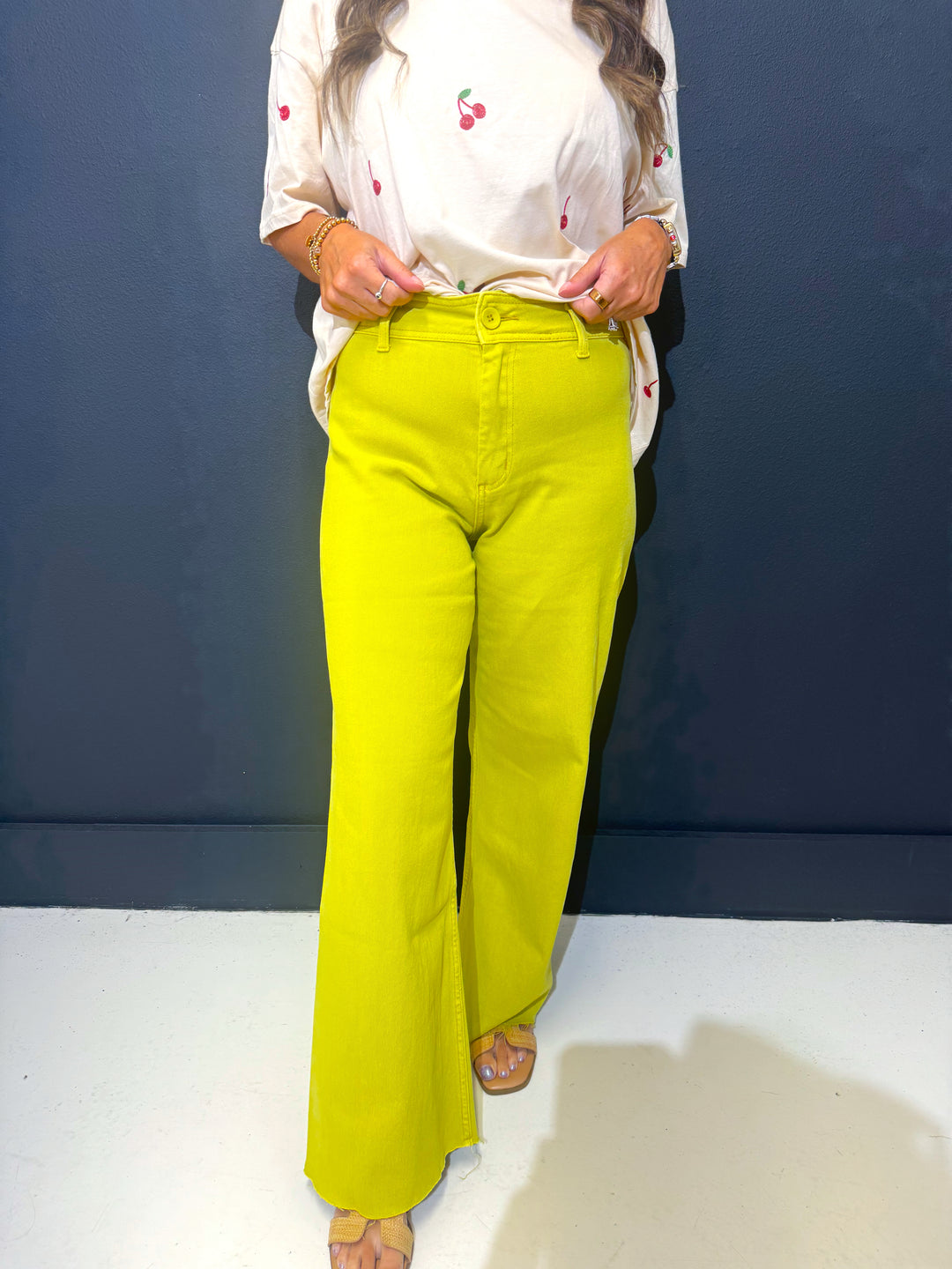 Lime Squeeze Straight Wide Leg Denim Pants