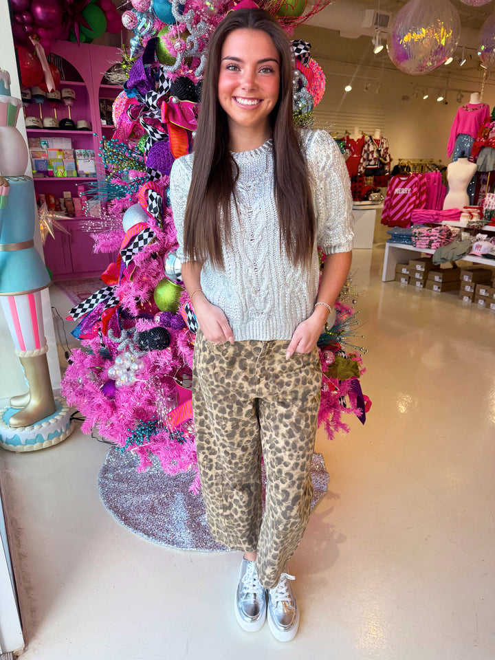 Oh So Shiny Silver Cable Knit Sweater