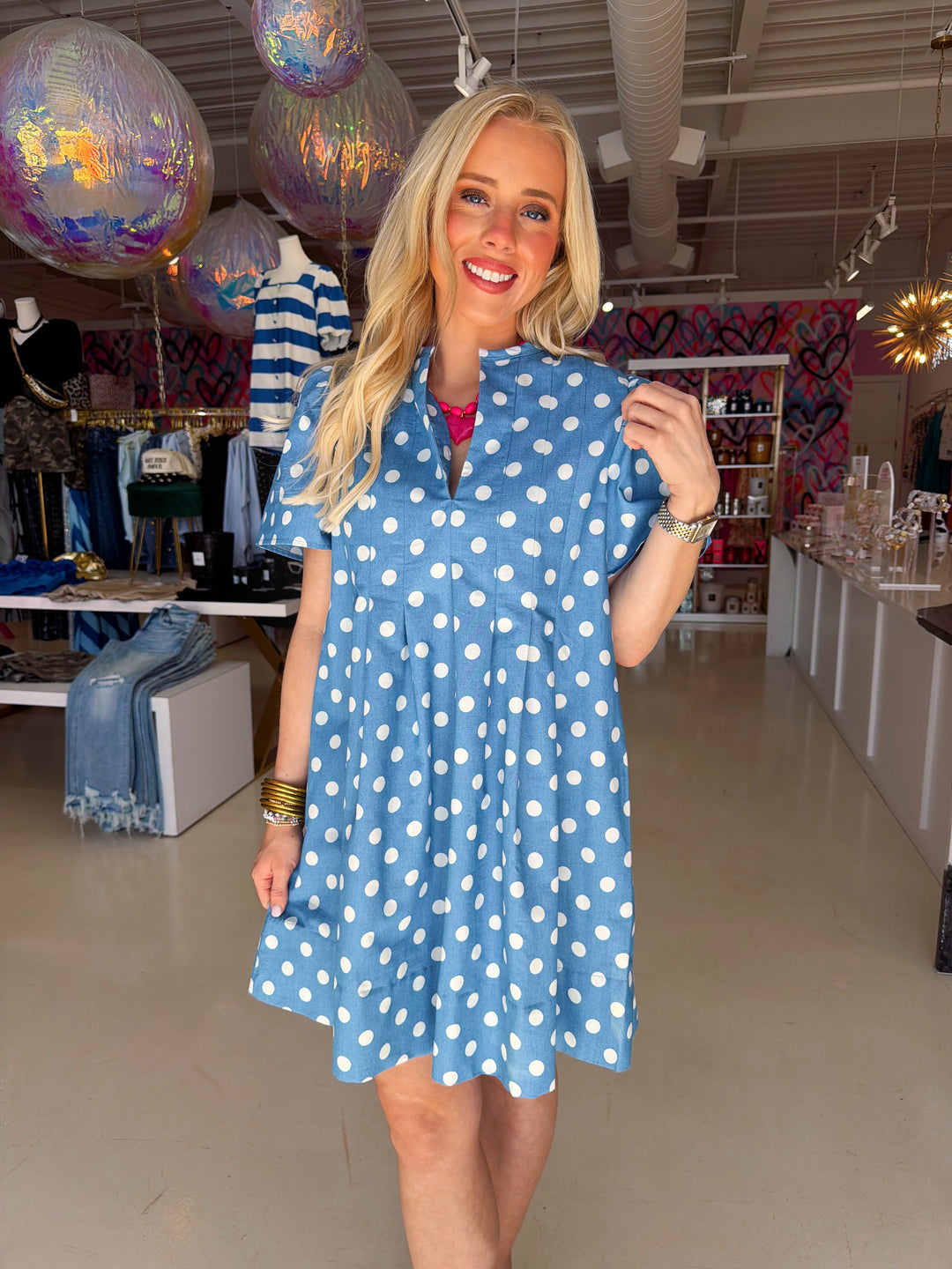 Fun Girl Denim Polka Dot Dress