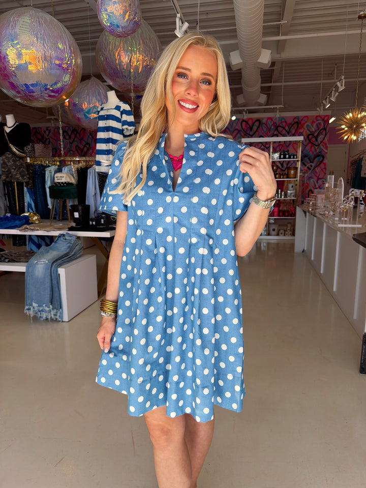 Fun Girl Denim Polka Dot Dress