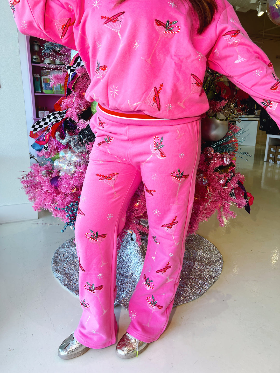 QOS Bright Pink Christmas Cocktail Sweatpant
