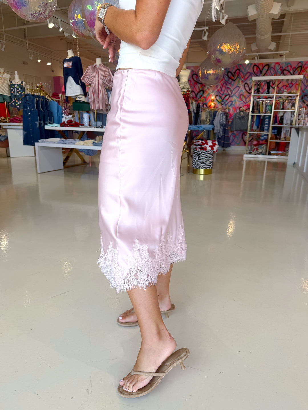 Pink Lace Midi Skirt