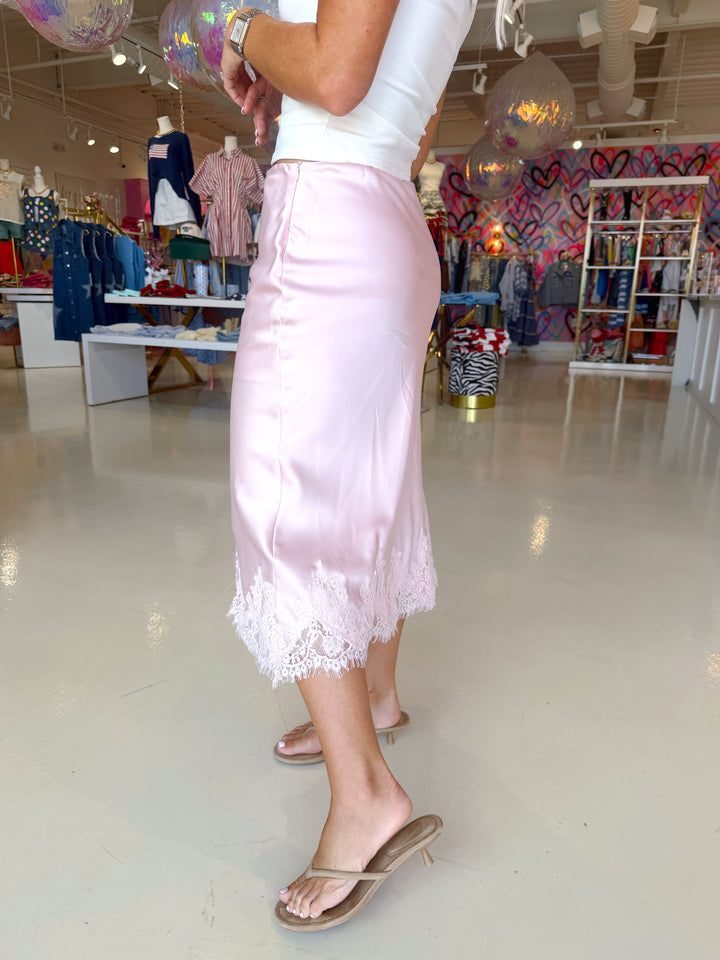 Pink Lace Midi Skirt