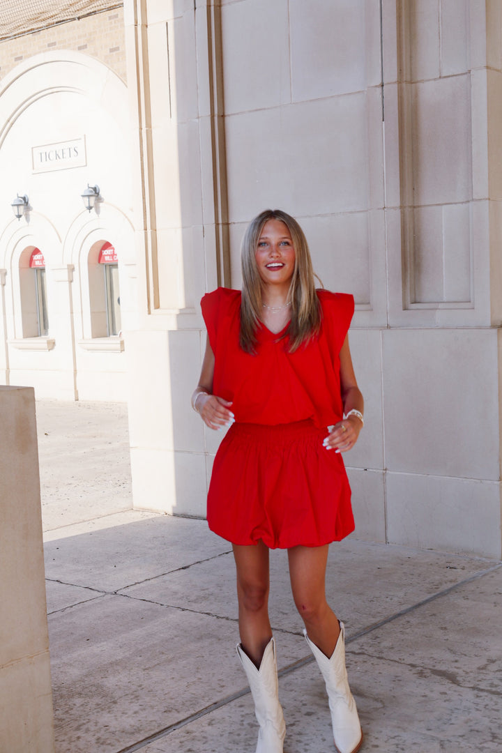 Solid Red Poplin Bubble Top
