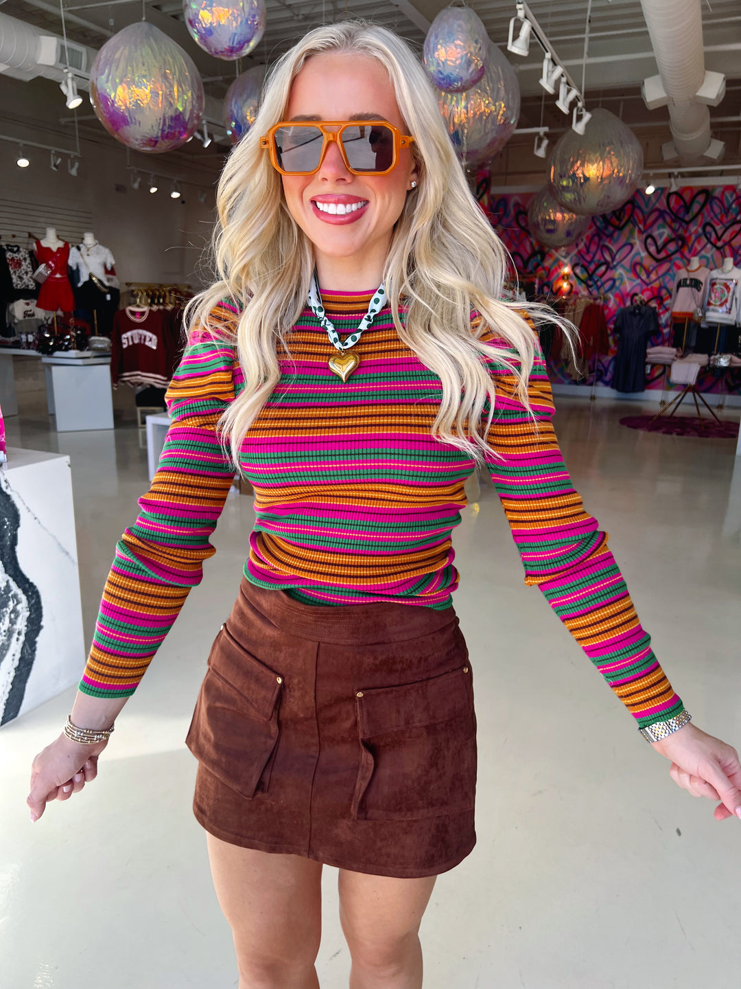 Polly Pink & Green Sweater Top