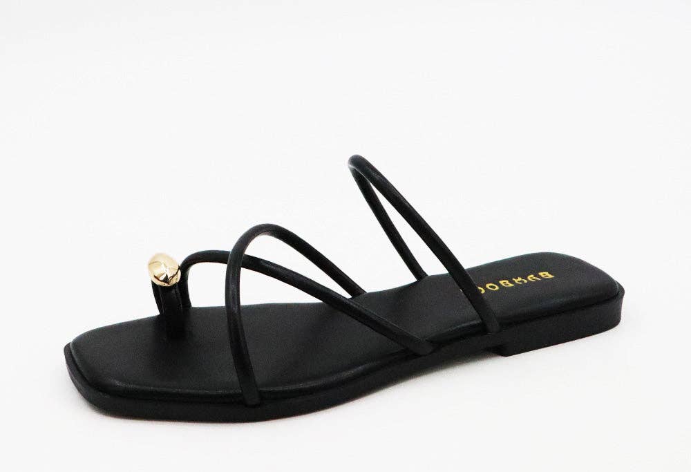 Black Crisscross Strap Ring Toe Flat Beach Sandals