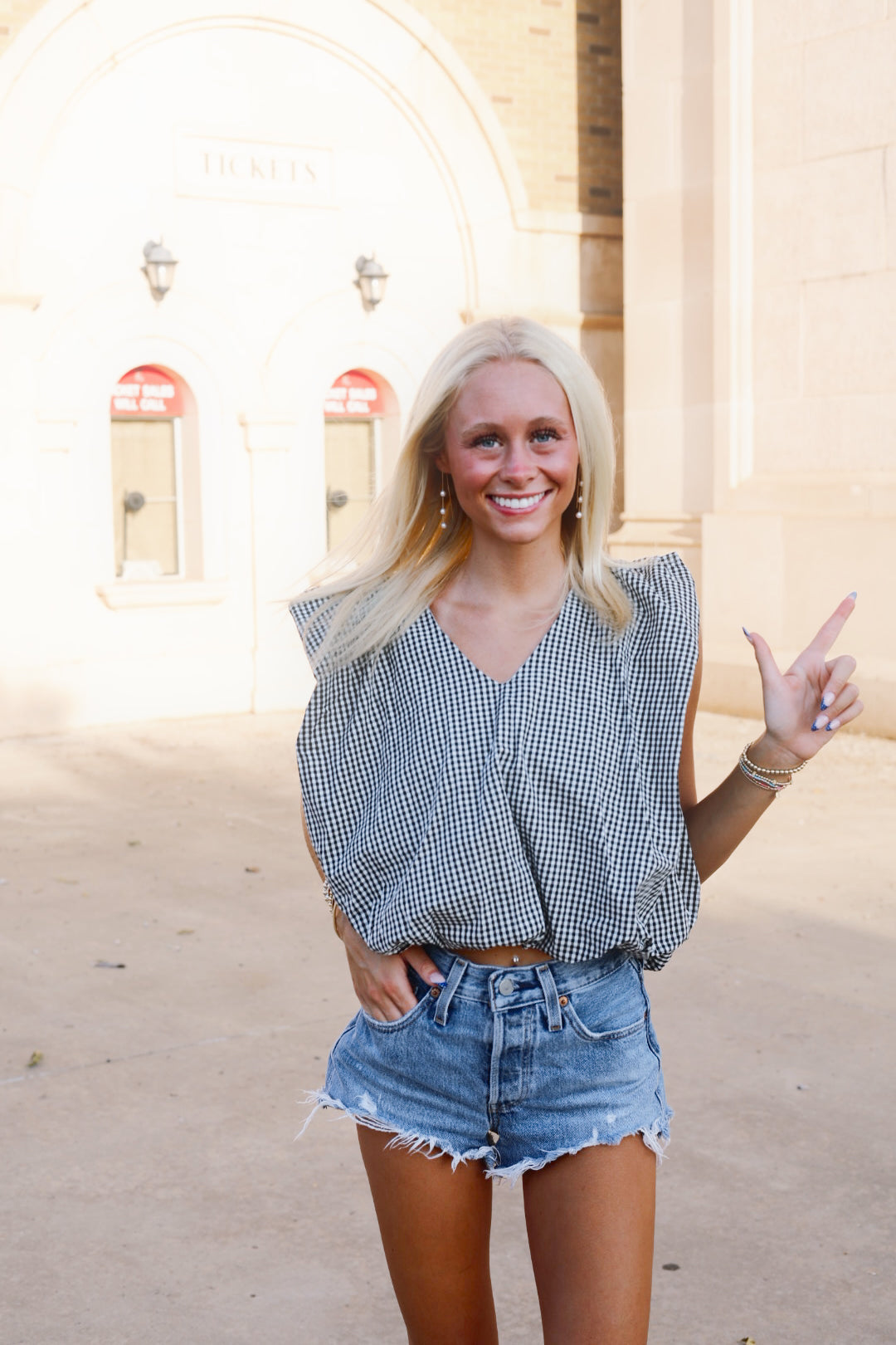 Black Checkered Poplin Bubble Top
