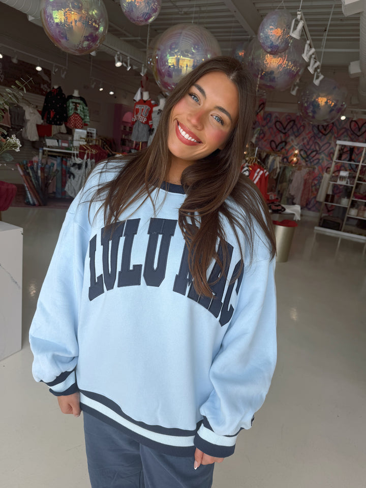 LULU MAC Social Society Light Blue/ Navy Sweatshirt