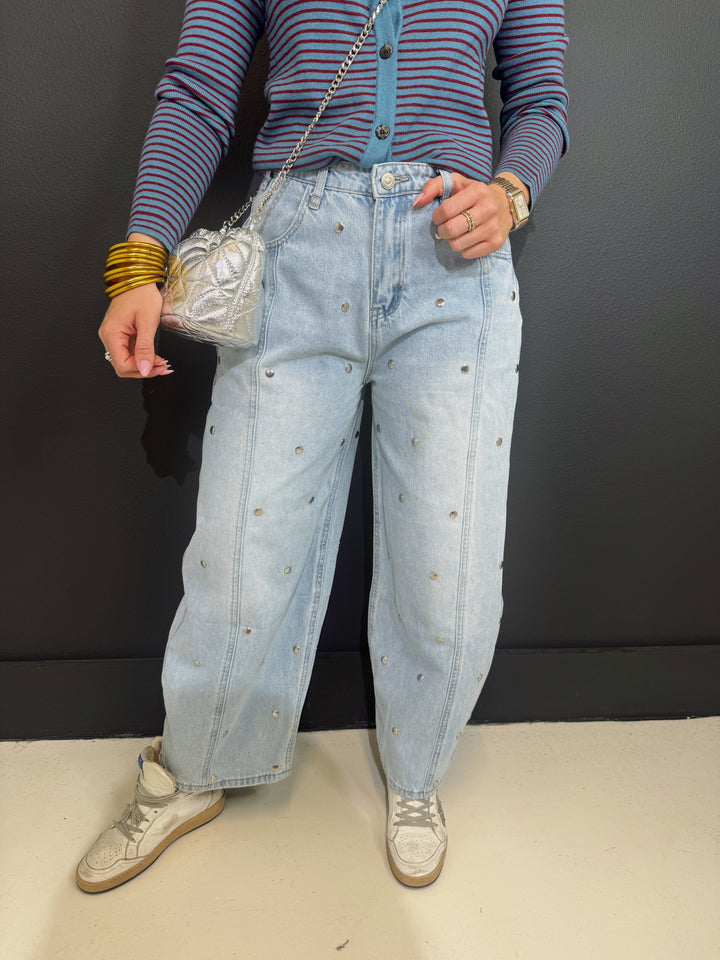 Studed Denim Barrel Jeans