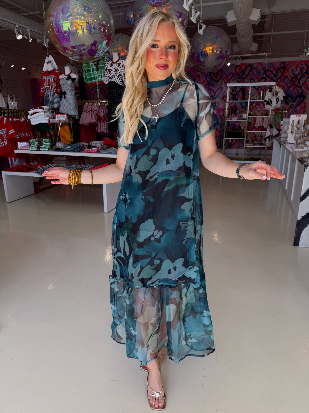 Madeline Floral Green Mesh Dress