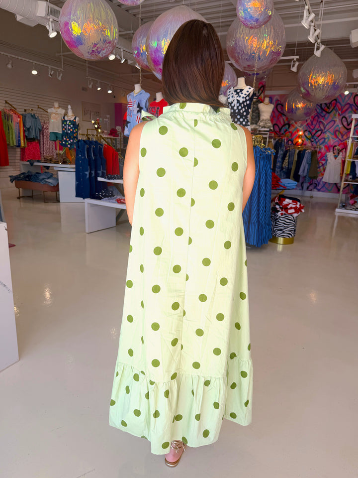 Sage Polkadot Maxi Dress