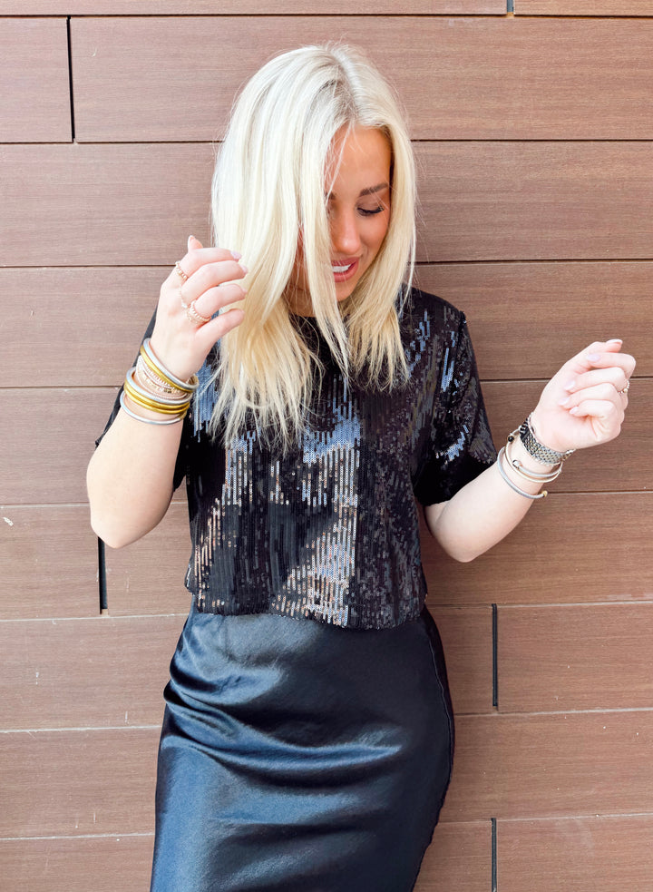 Party Girl Black Sequin Crop Top