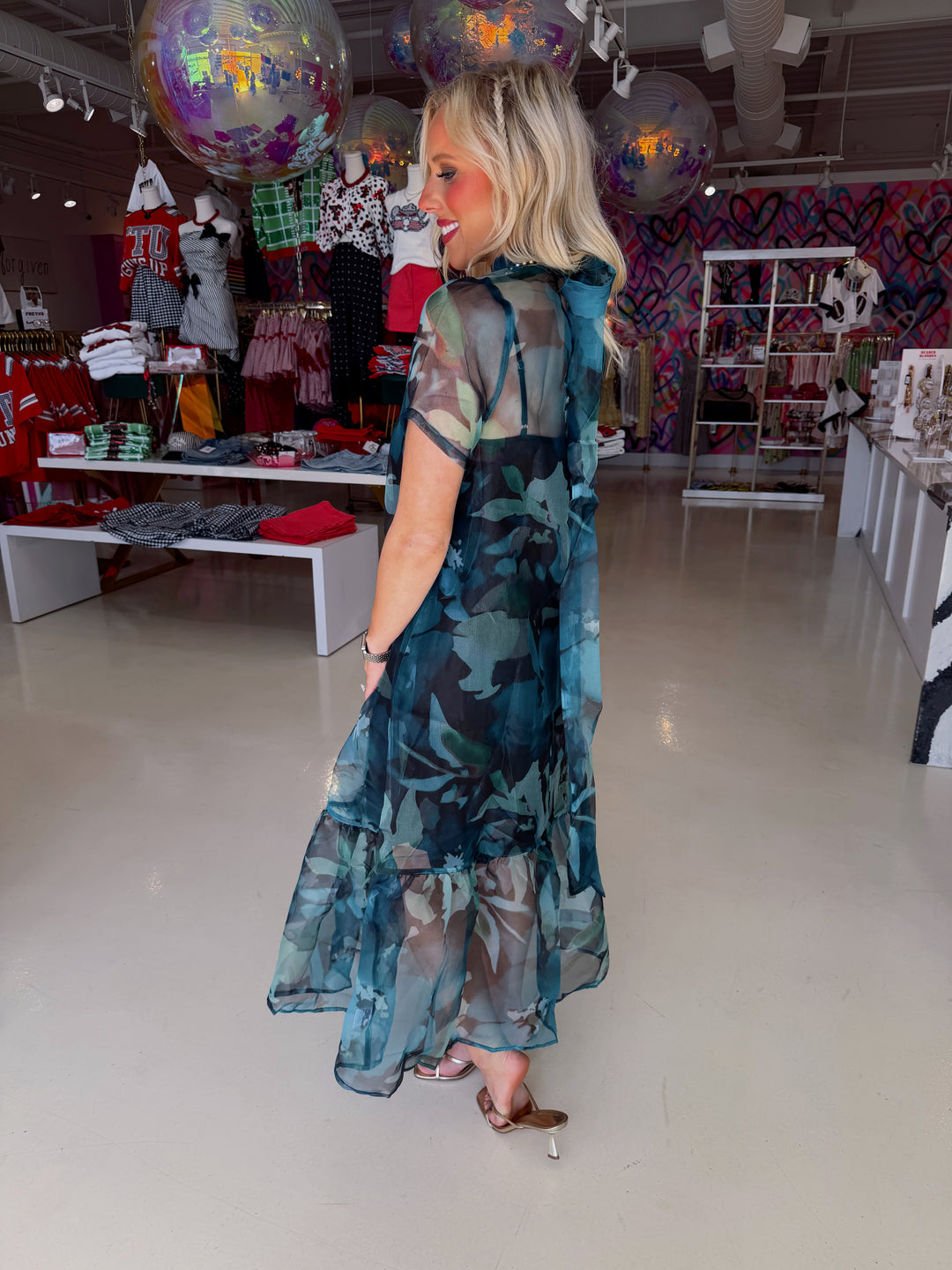 Madeline Floral Green Mesh Dress