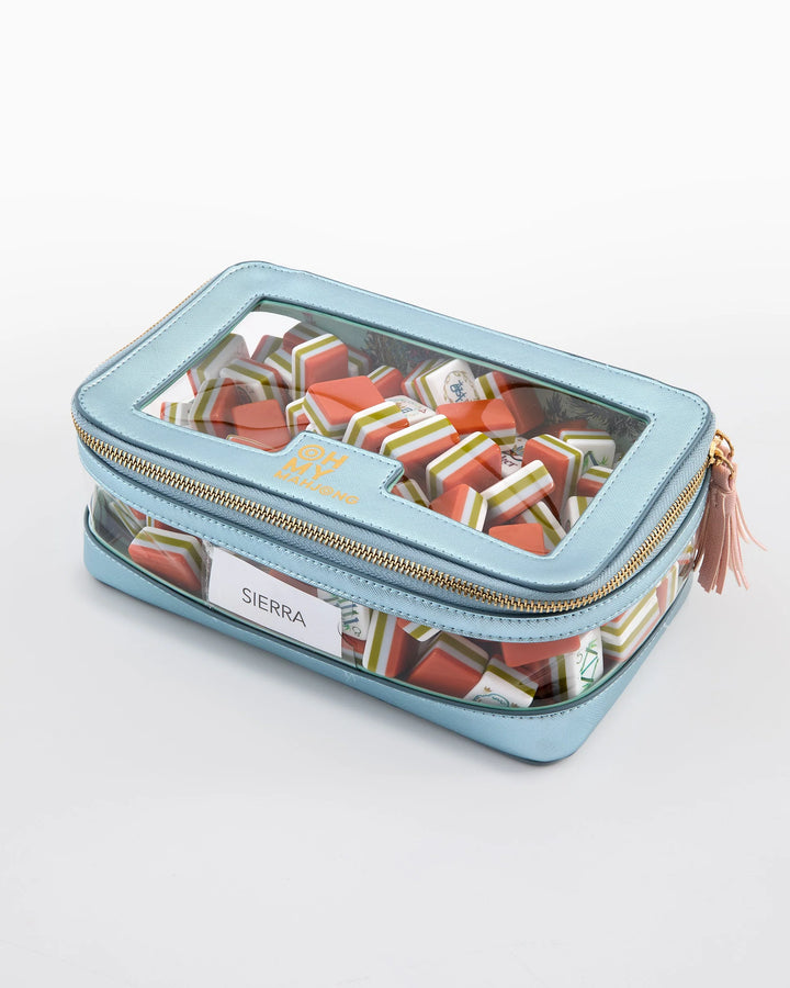 OH MY MAHJONG Light Blue Metallic Tile Bag
