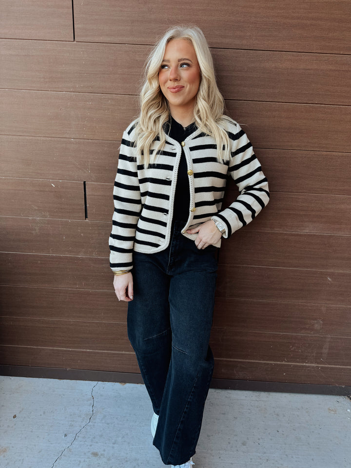 Sophisticated Stripes Buttown Down Sweater