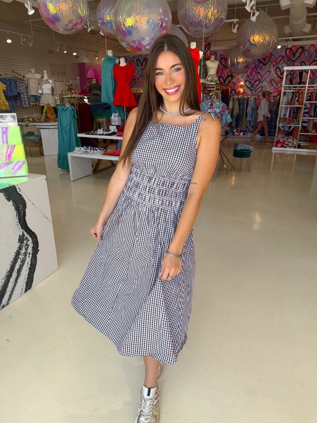 Brown & White Plaid Midi Dress