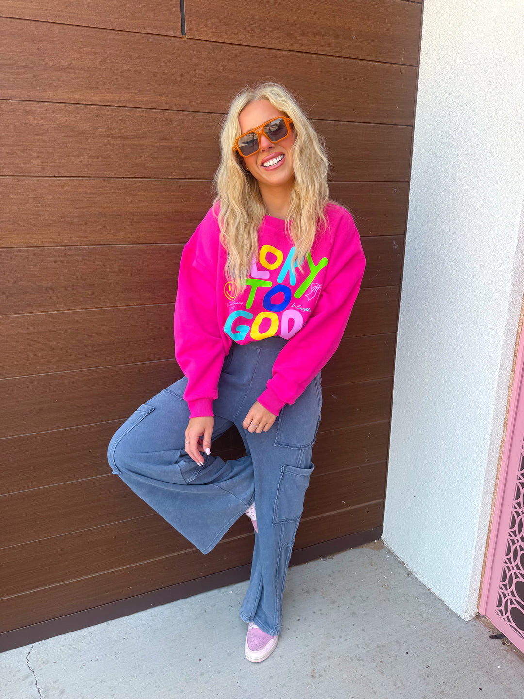 Glory To God Pink Crop Sweatshirt
