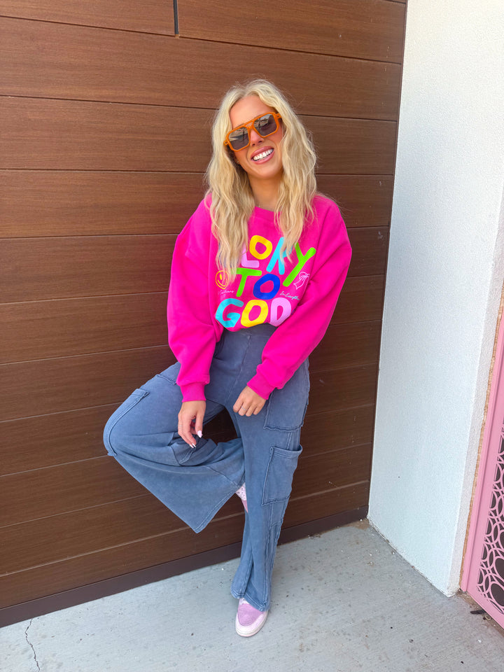 Glory To God Pink Crop Sweatshirt