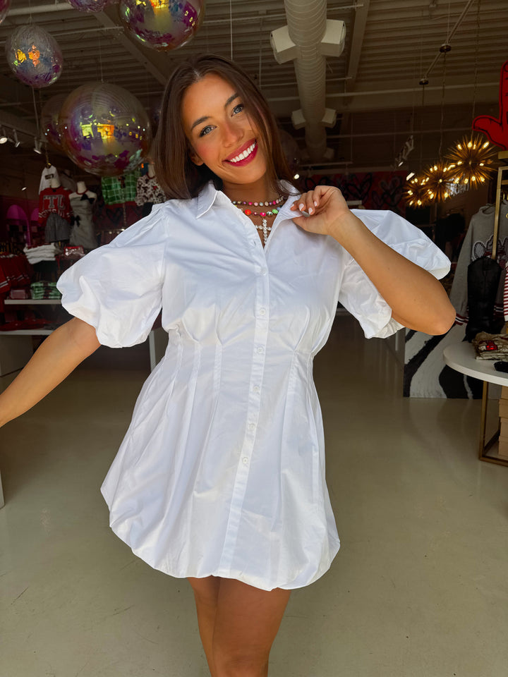 Valerie White Puff Sleeve Mini Dress