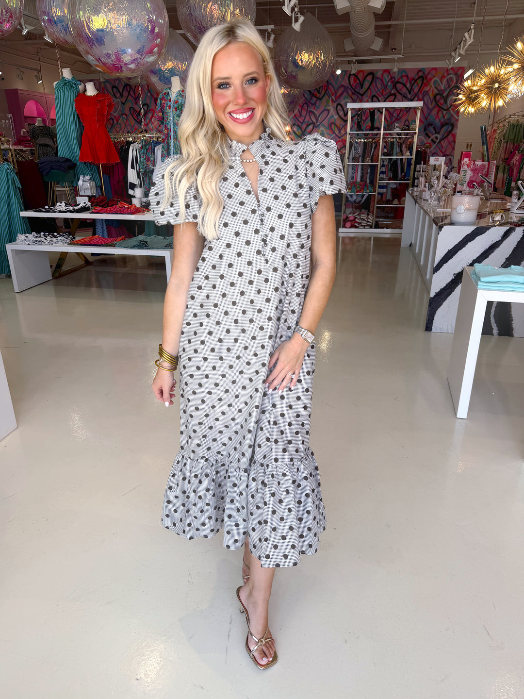 Brown Polkadot Midi Dress