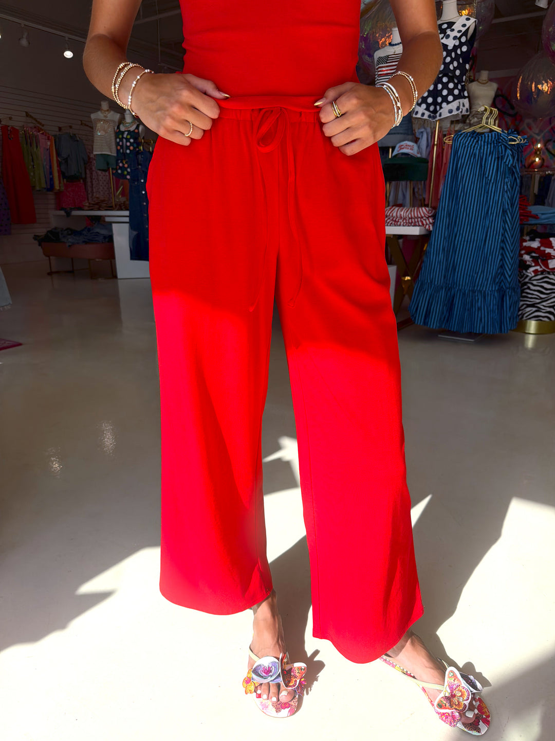 Red Drawstring Wide Leg Pant