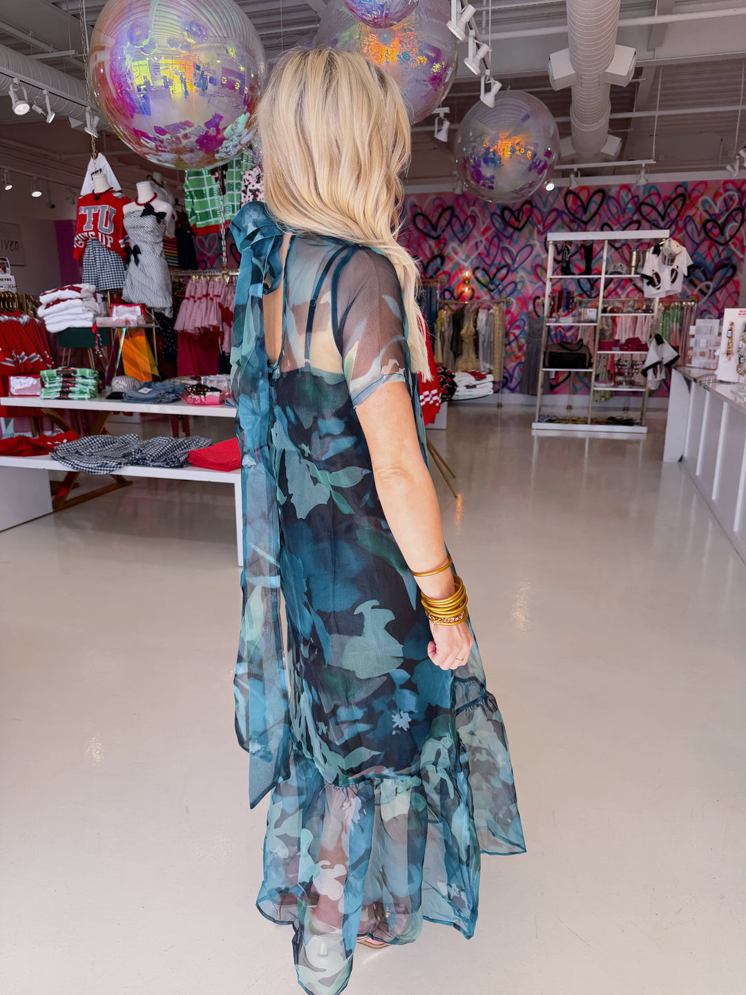 Madeline Floral Green Mesh Dress