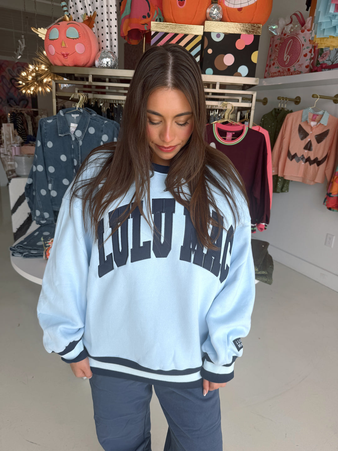 LULU MAC Social Society Light Blue/ Navy Sweatshirt
