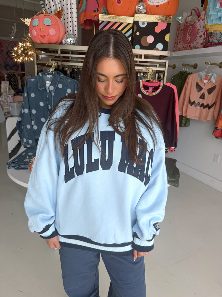 LULU MAC Social Society Light Blue/ Navy Sweatshirt