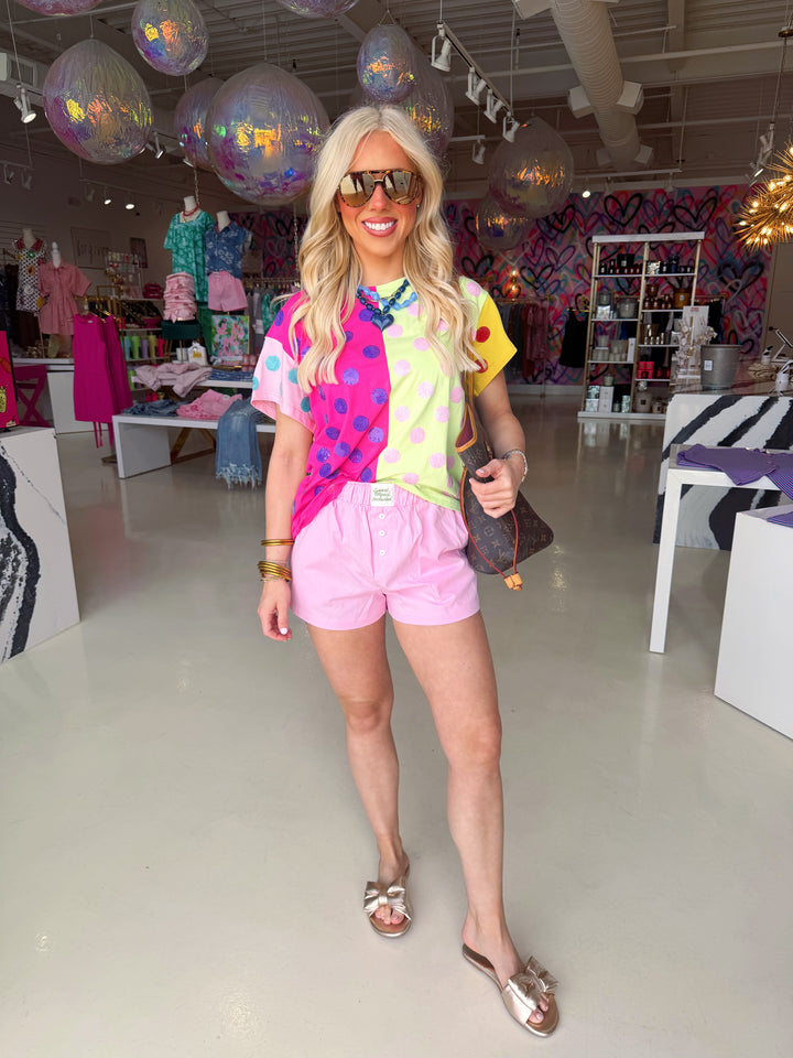 QOS Multi Colorblock Polka Dot Tee