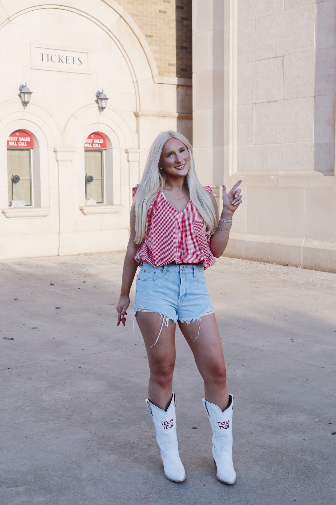 Red Checkered Poplin Bubble Top