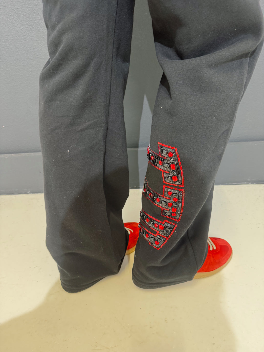 QOS Black Texas Tech Jewel Letter Sweatpants