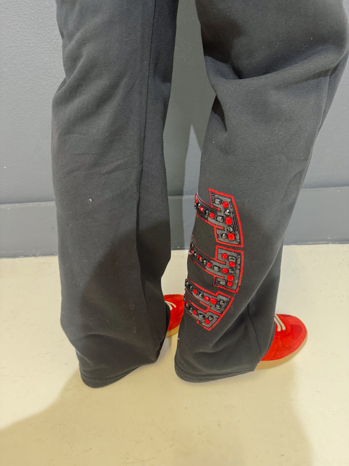 QOS Black Texas Tech Jewel Letter Sweatpants