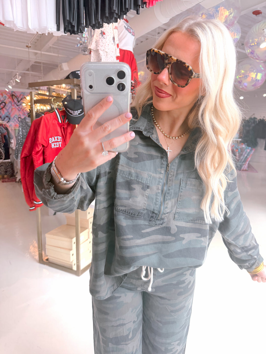 Forest Camo Wide Leg Pant & Quarter Zip Top