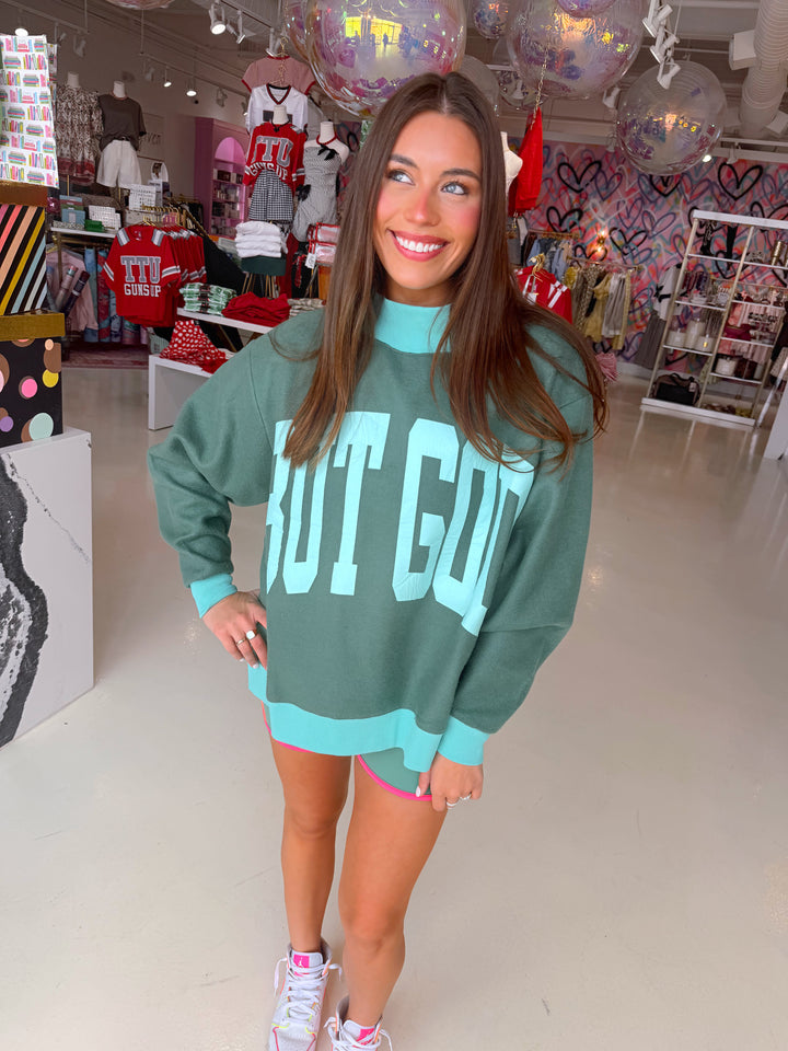 BUT GOD 2 Sided Mockneck Sweatshirt