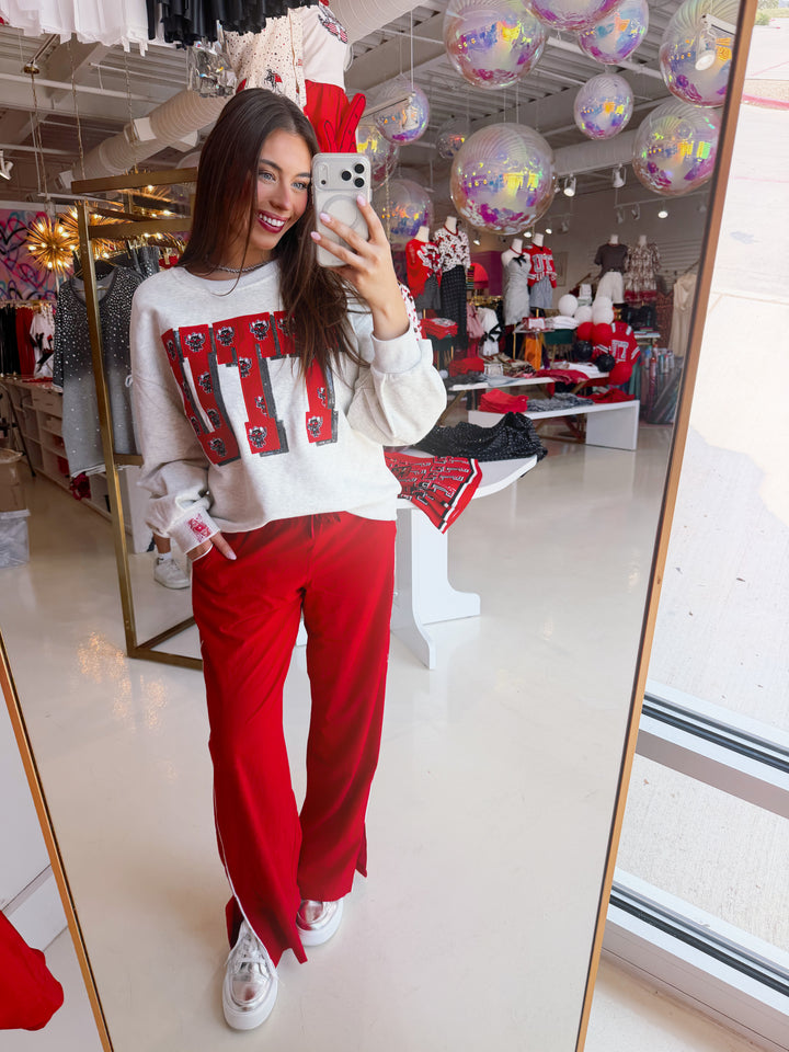 QOS Texas Tech Oversized Printed Mascot Letter Sweatshirt